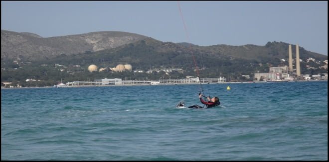 4 Martina learning how to waterstart kite course in April in Alcudia