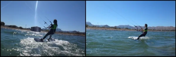 Elisa depart dans le waterstart cours de kite en Juillet Alcudia Majorque