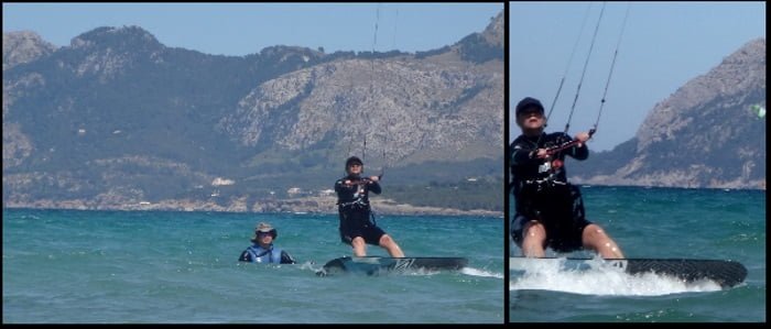 3 Kristina lista para waterstart clases de kitesurf Mallorca kitespot Pollensa en Julio