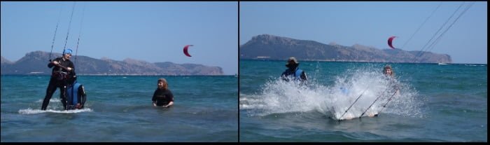 que hermoso splash buena caida aprender kitesurf en Mallorca