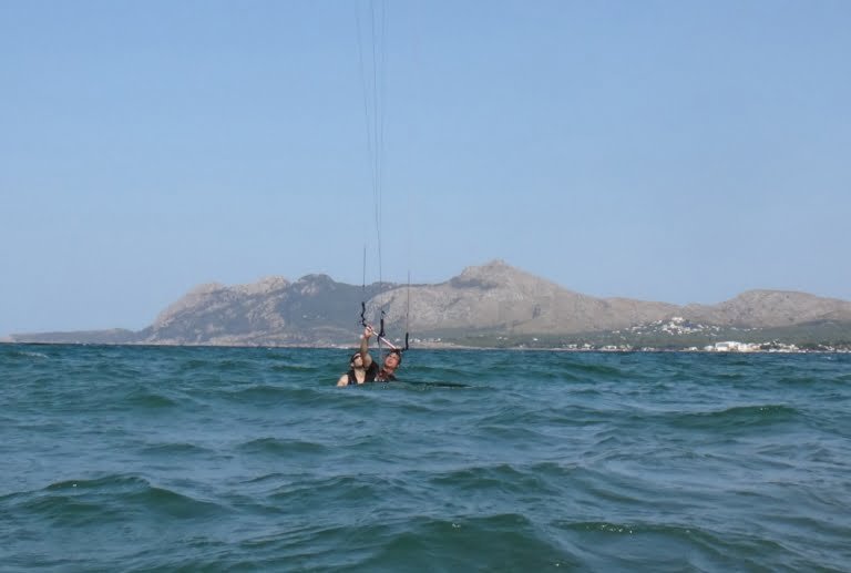 1 positioning for waterstart kitesurfing course in Pollensa