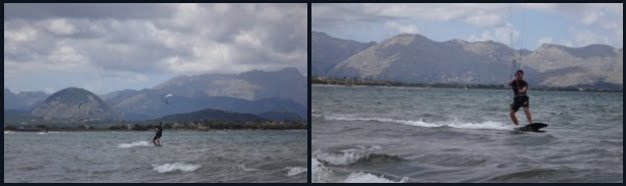 3 navegando de kitesurf a gran velocidad